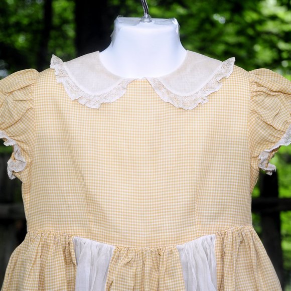 VTG 60's Kate Greenaway Girls Organza & Gold Gingham Party Church Dress Size 5 - Picture 3 of 12